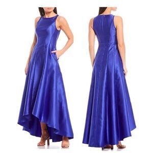 Adrianna Papell Mikado Faux Silk Sleeveless High-Low Gown with Pockets